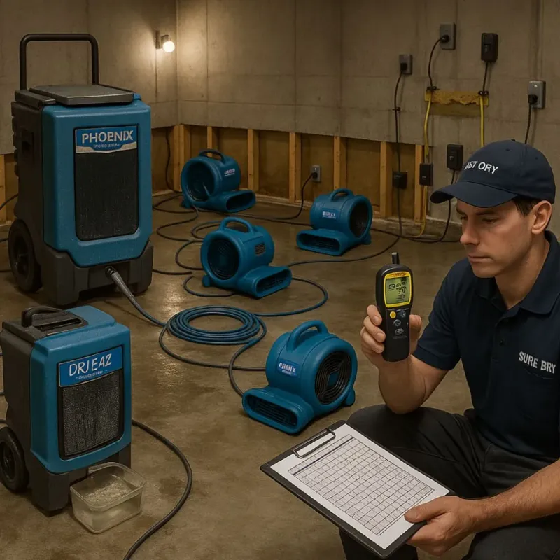 Structural Drying and Dehumidification process in Southside Place, TX